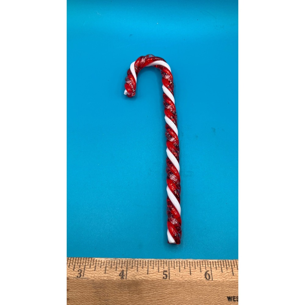 Candy Cane Ornaments 6.5in Red White Glass Glitter Set of 8 - Picture 4 of 5